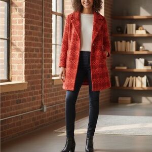 CAbi Vibrant Red Textured Pea Coat